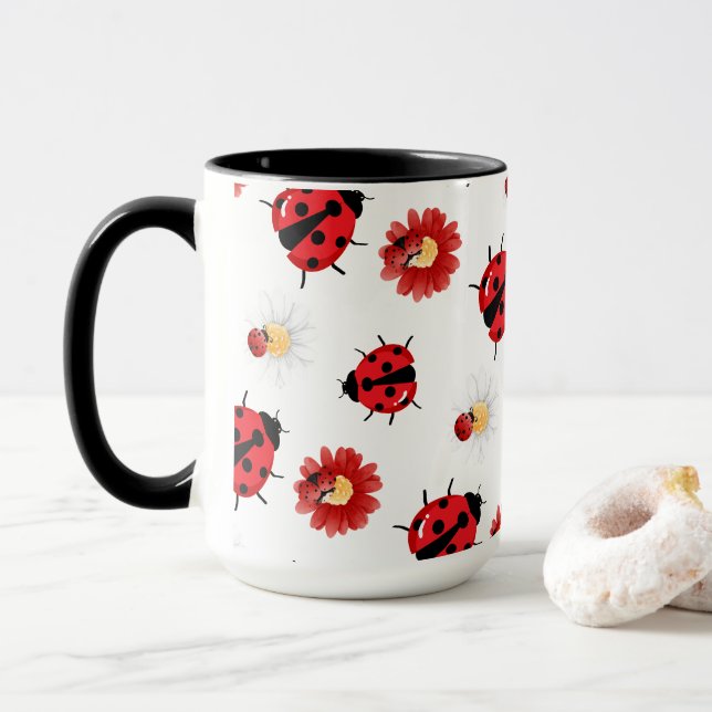 Mug Pneuka rouge mignon point Ladybug fleur été Fille (Avec donut)