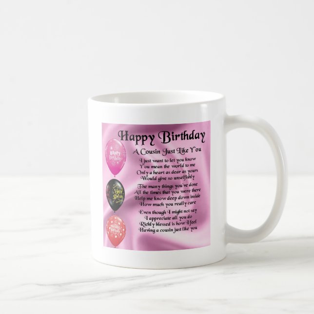 Mug Poème de cousin - rose - joyeux anniversaire (Droite)