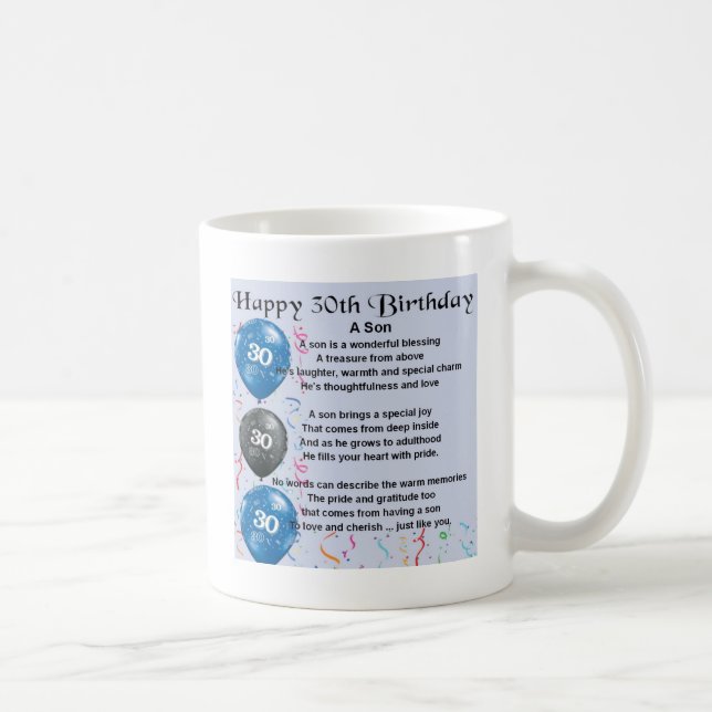 Mug Poème de fils - 30ème conception d'anniversaire (Droite)