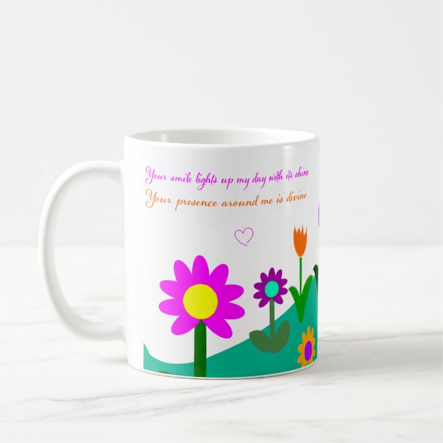 Mug Poème de la fête des mères et colline fleurie (Gauche)