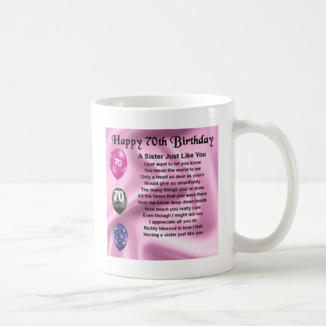 Mug Poème de soeur - soixante-dixième anniversaire (Droite)