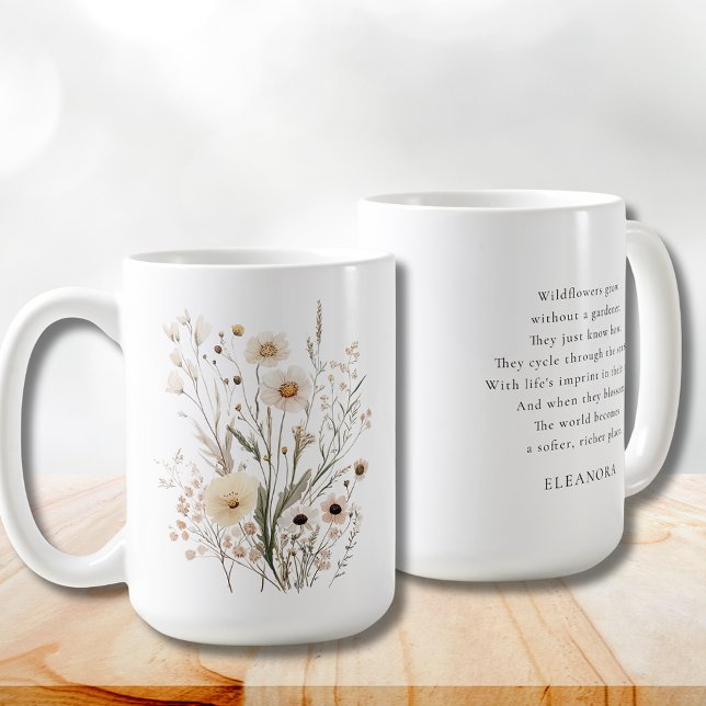 Mug Poème Inspirant de Fleurs Sauvages Délicates (Delicate Wildflowers Inspirational Poem Coffee Mug)