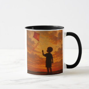 Mug poétique, garçon et fille aux cerfs-volants. 