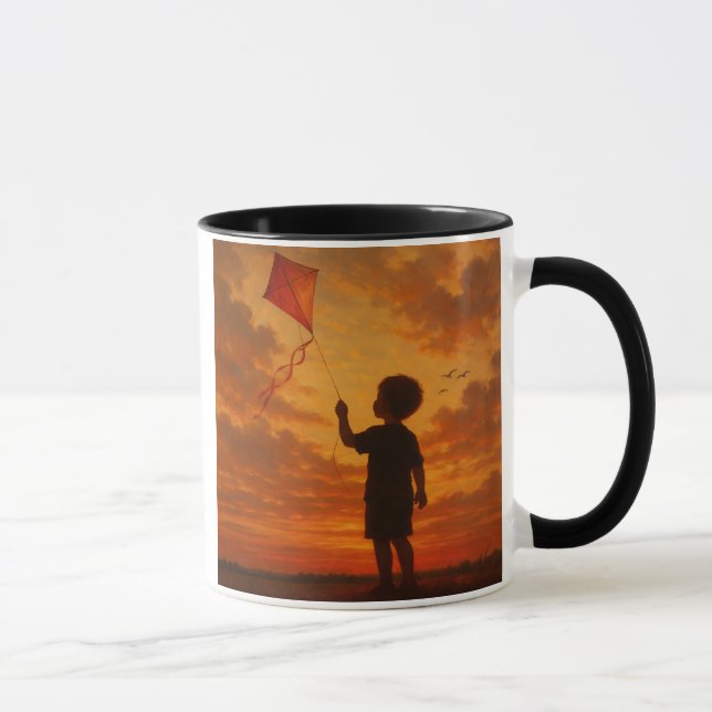 Mug poétique, garçon et fille aux cerfs-volants.  (Droite)