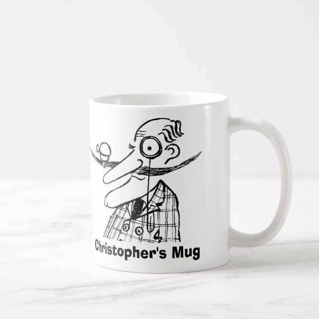 Mug Poignée-Bar Moustache et Bell. Ajouter un nom. Drô (Droite)