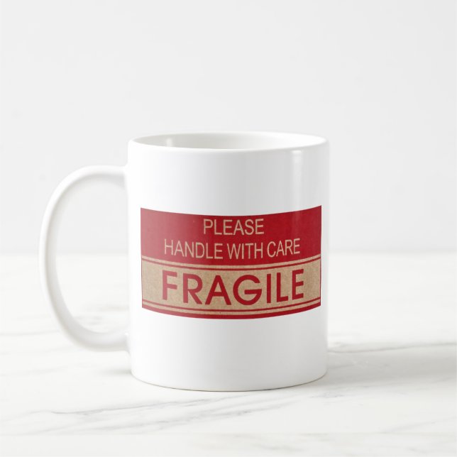 Mug Poignée drôle avec soin, signe fragile (Gauche)