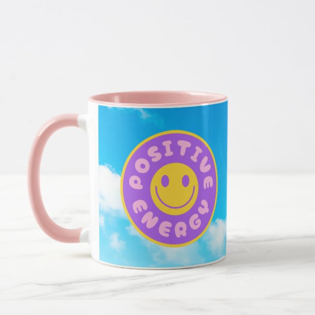 Mug Poignée rose boug d'énergie positive et visage heu (Gauche)