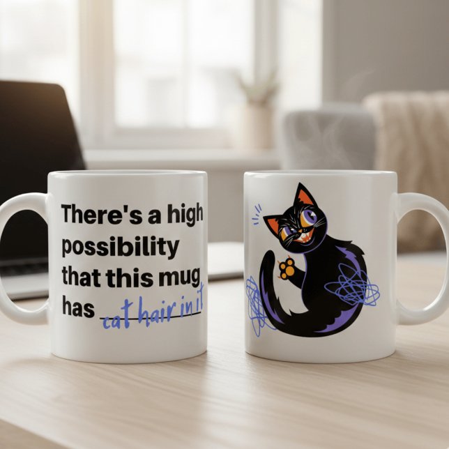 Mug Poils de chat drôles à l'intérieur Chat noir imper (Créateur téléchargé)