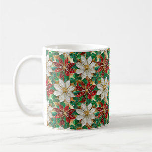Mug Poinsettia Blanc Rouge Vert Or