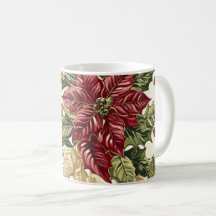 Mug Poinsettia de Noël cramoisie Champagne et houx de