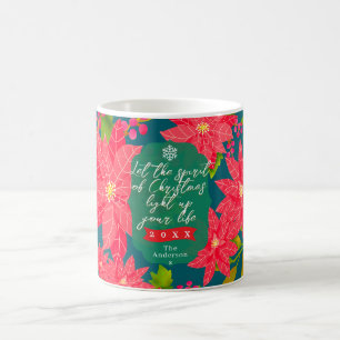 Mug Poinsettia de Noël vert sarcelle