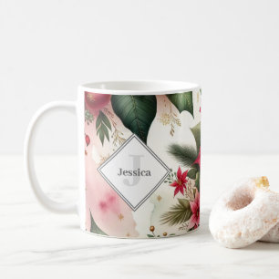 Mug Poinsettia de vacances personnalisées rouge et ver