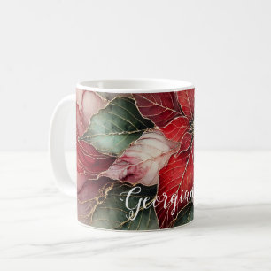 Mug Poinsettia d'encre d'alcool floral festif personna