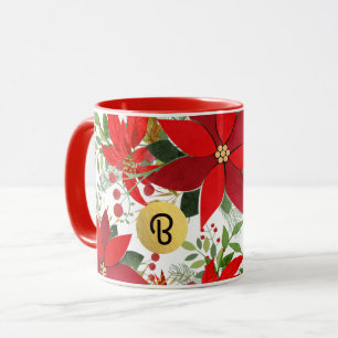 Mug Poinsettia Fêtes Rouge Blanc Or Hiver Personnalisé