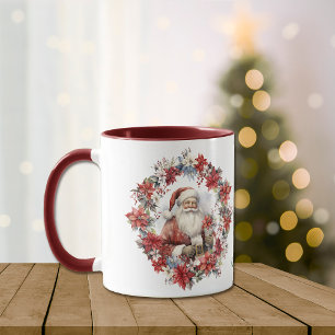 Mug Poinsettia Wreath Santa Claus Noël