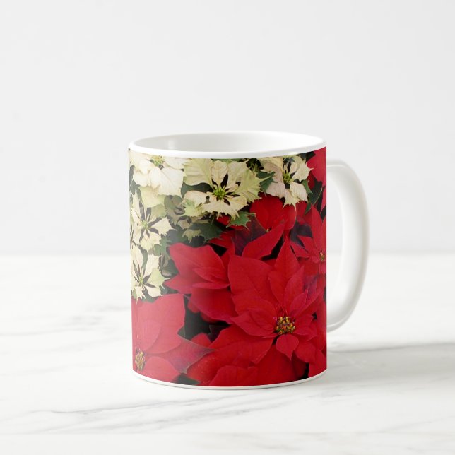 Mug Poinsettias blanches et rouges I Holiday Floral (Devant droit)