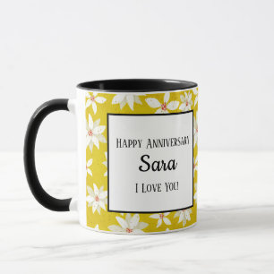 Mug Poinsettias blancs Accents rouges Jaune doré brill