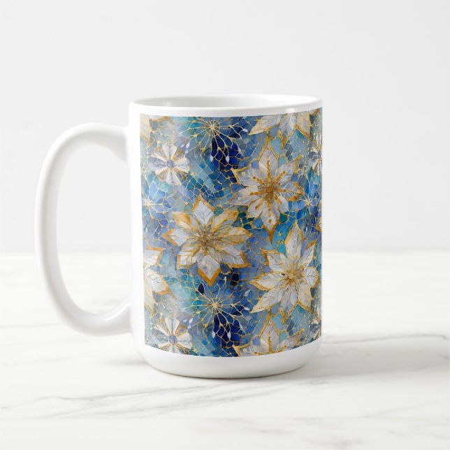 Mug Poinsettias de Noël Blanc Bleu (Gauche)