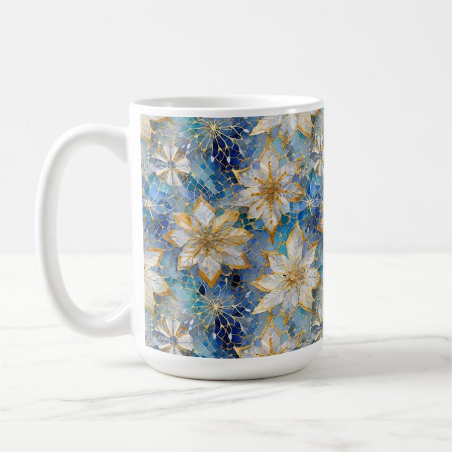 Mug Poinsettias de Noël Bleu Blanc Or (Gauche)