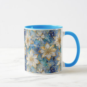 Mug Poinsettias de Noël Bleu Blanc Or