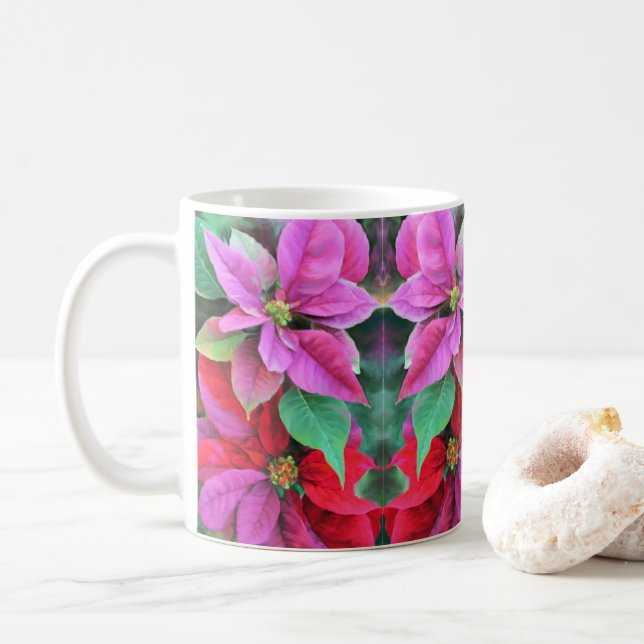 Mug Poinsettias roses et rouges (Avec donut)
