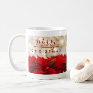 Mug Poinsettias rouges avec Golden Bokeh Noël