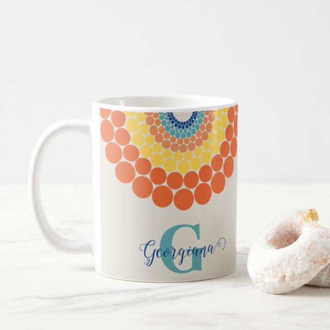 Mug Point d'été de la mer Égée - radiant monogramme Ma (Avec donut)