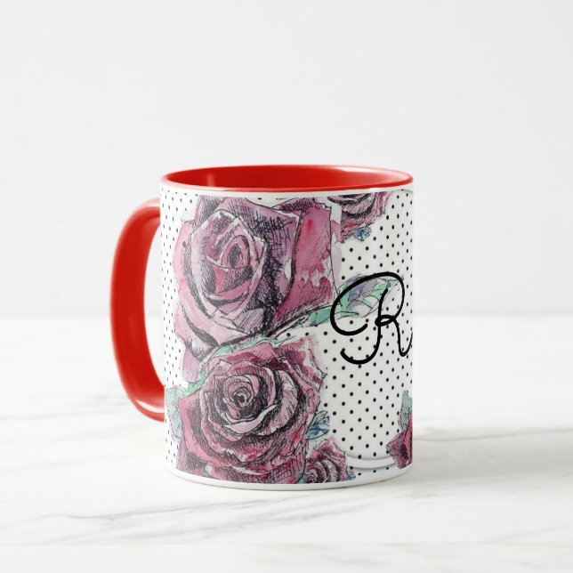 Mug Pointe d'aquarelle rose rouge pour femmes Musique  (Devant gauche)