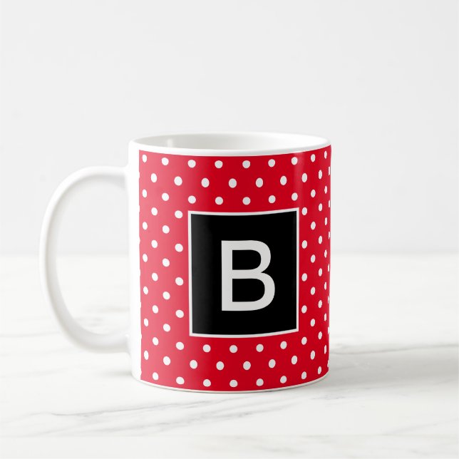 Mug Pointe de Polka monogramme rouge et noir (Gauche)