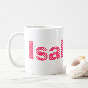 Mug Pointe Polka rose et blanc personnalisée