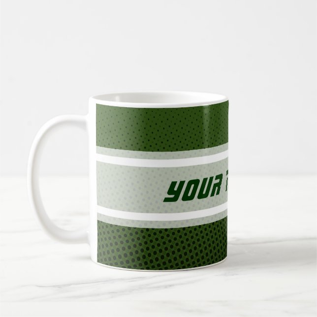 Mug Points amusants Motif vert foncé + votre texte (Gauche)