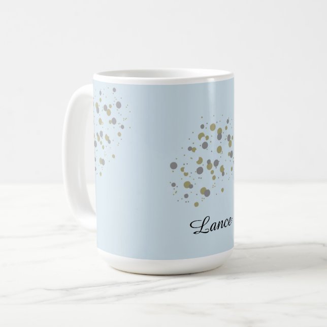 Mug Points de confettis bleus avec nom (Devant gauche)