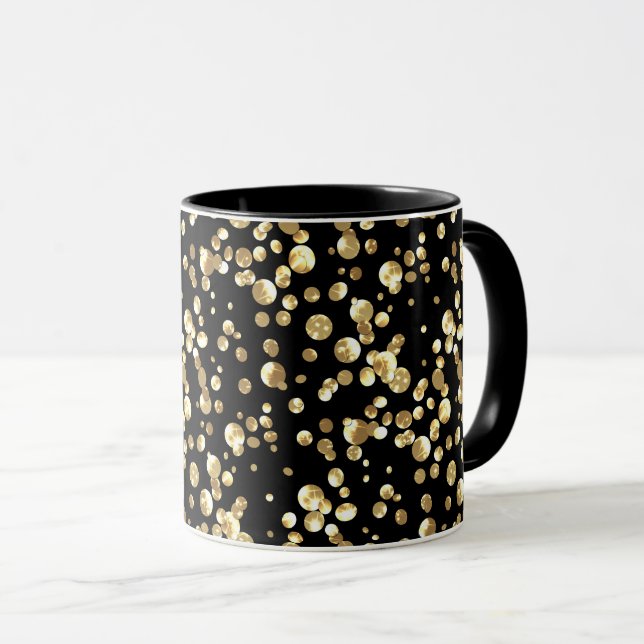 Mug Points dorés sur fond noir . (Devant droit)