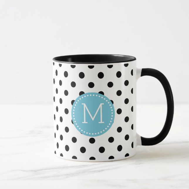 Mug Points noirs et blancs avec des accents bleus (Droite)