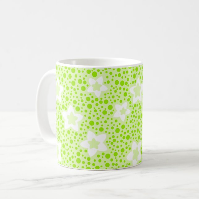 Mug Points verts brillants rétro avec motif floral  (Devant gauche)