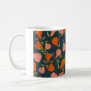 Mug Poires et arrière - plan feuille. chevauchement