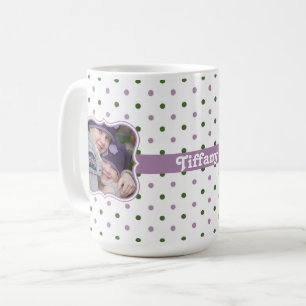 Mug pois avec cadre photo en ruban violet