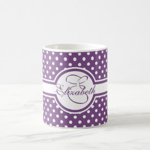 Mug Pois blanc élégant sur le monogramme pourpre