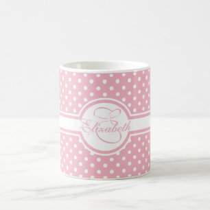 Mug Pois blanc élégant sur le monogramme rose