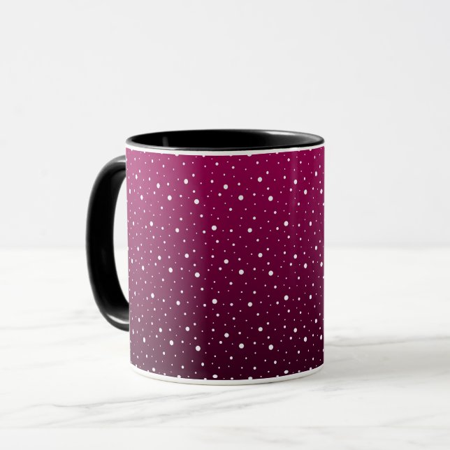 Mug Pois blancs sur pourpre et dégradé noir. (Devant gauche)