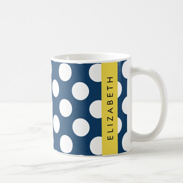 Mug Pois Bleus de la Marine, Motif Pot Polka, Votre No (Droite)