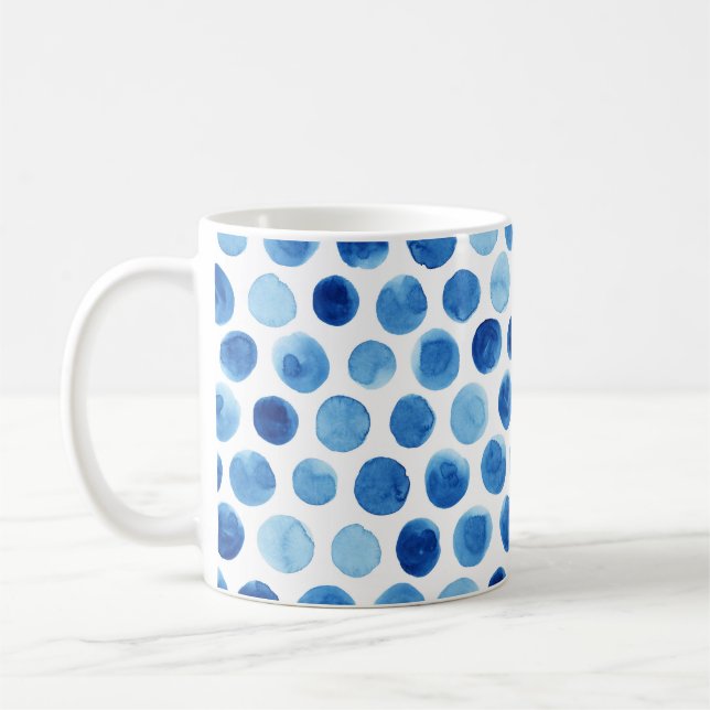 Mug Pois bleus, motif aquarelle sans couture. (Gauche)