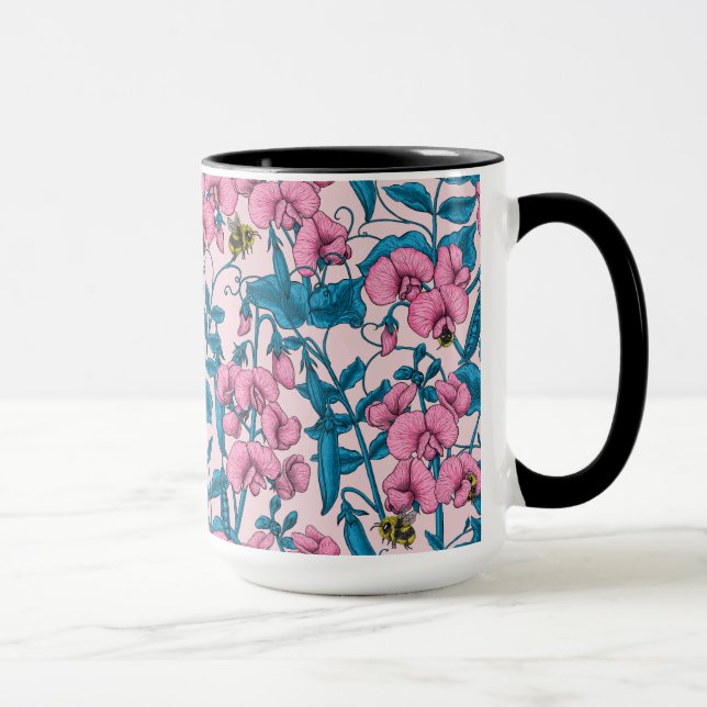 Mug Pois doux et bourdons, rose et bleu (Droite)