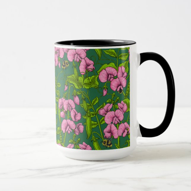 Mug Pois doux et bourdons, vert et rose (Droite)