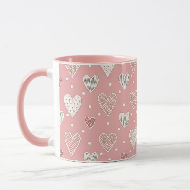 Mug Pois et Coeurs Valentines roses Motif de la journé (Gauche)