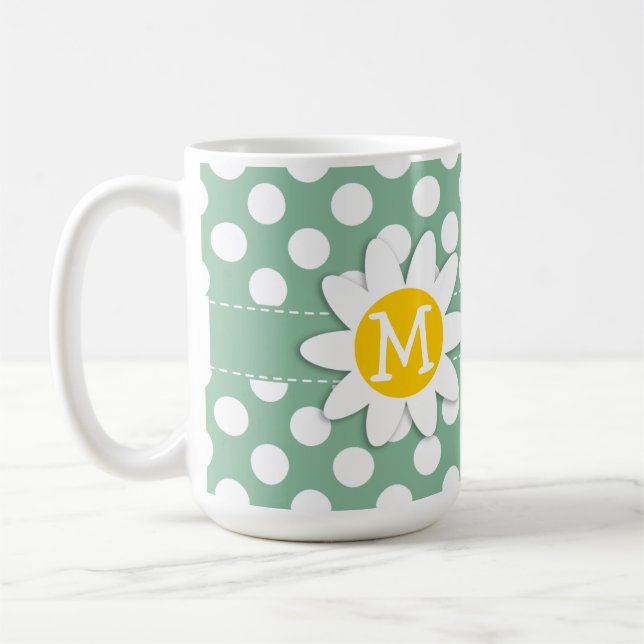 Mug Pois foncé de vert de mer ; Marguerite (Gauche)