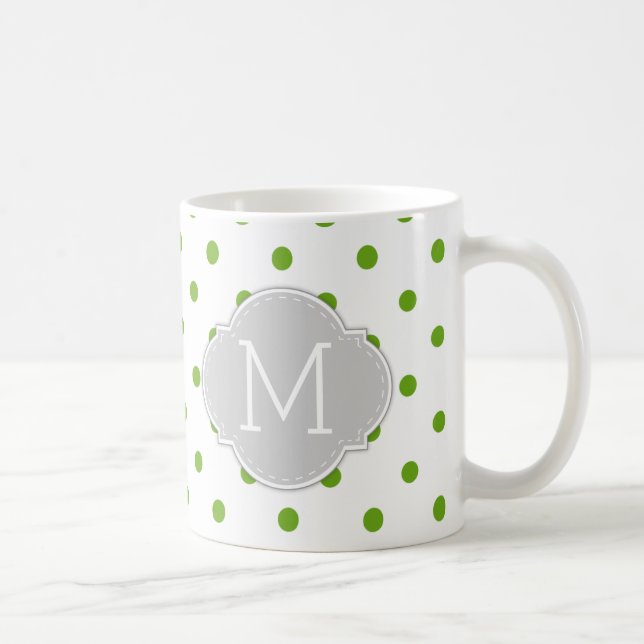 Mug Pois moderne de vert de chaux avec le monogramme (Droite)