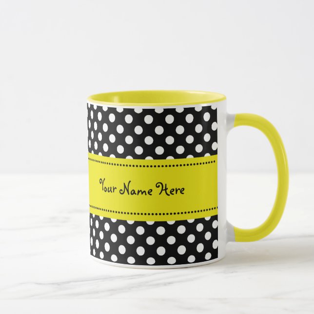 Mug Pois noir et blanc de marguerite jaune (Droite)
