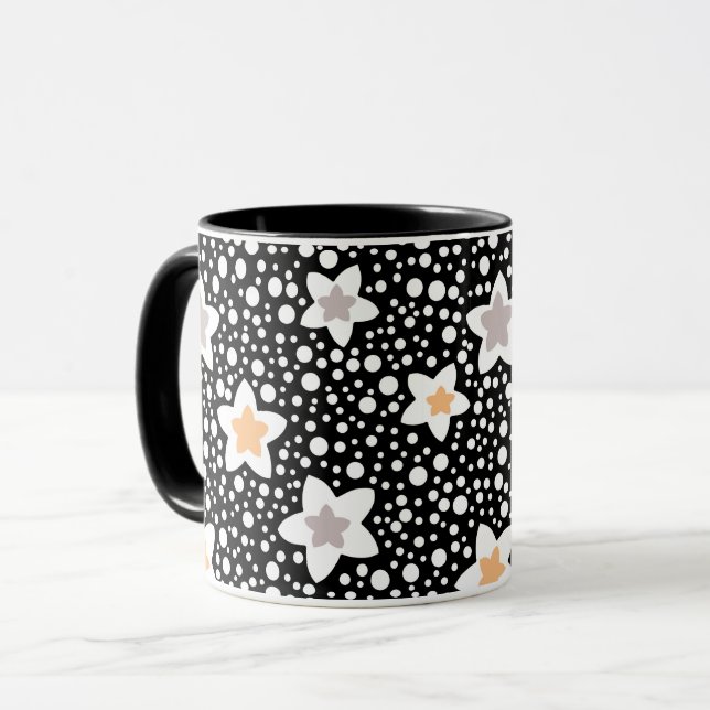 Mug Pois noir et blanc rétro avec étoiles (Devant gauche)