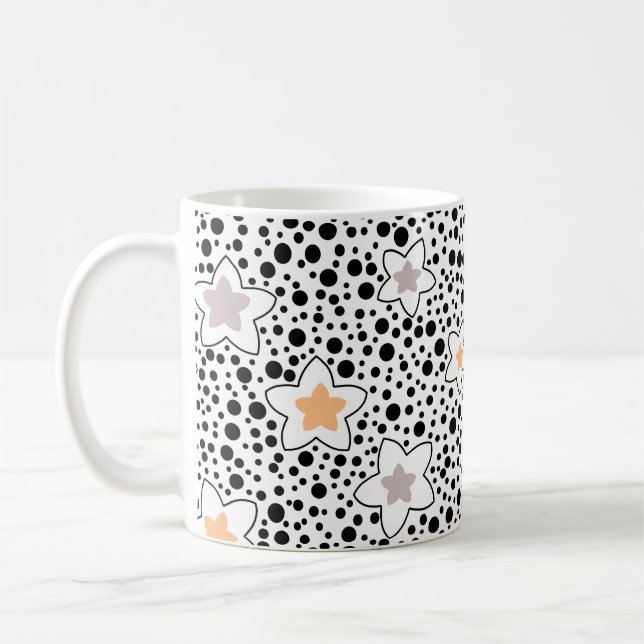 Mug Pois noir et blanc rétro avec étoiles (Gauche)